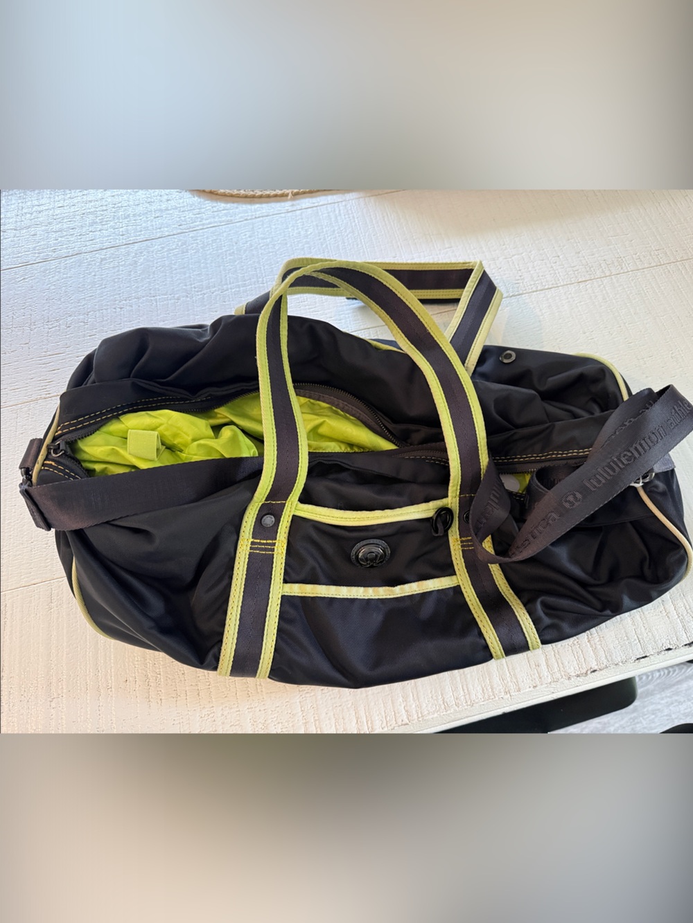 Lululemon Men’s Black Duffel Bag with Lime Trim